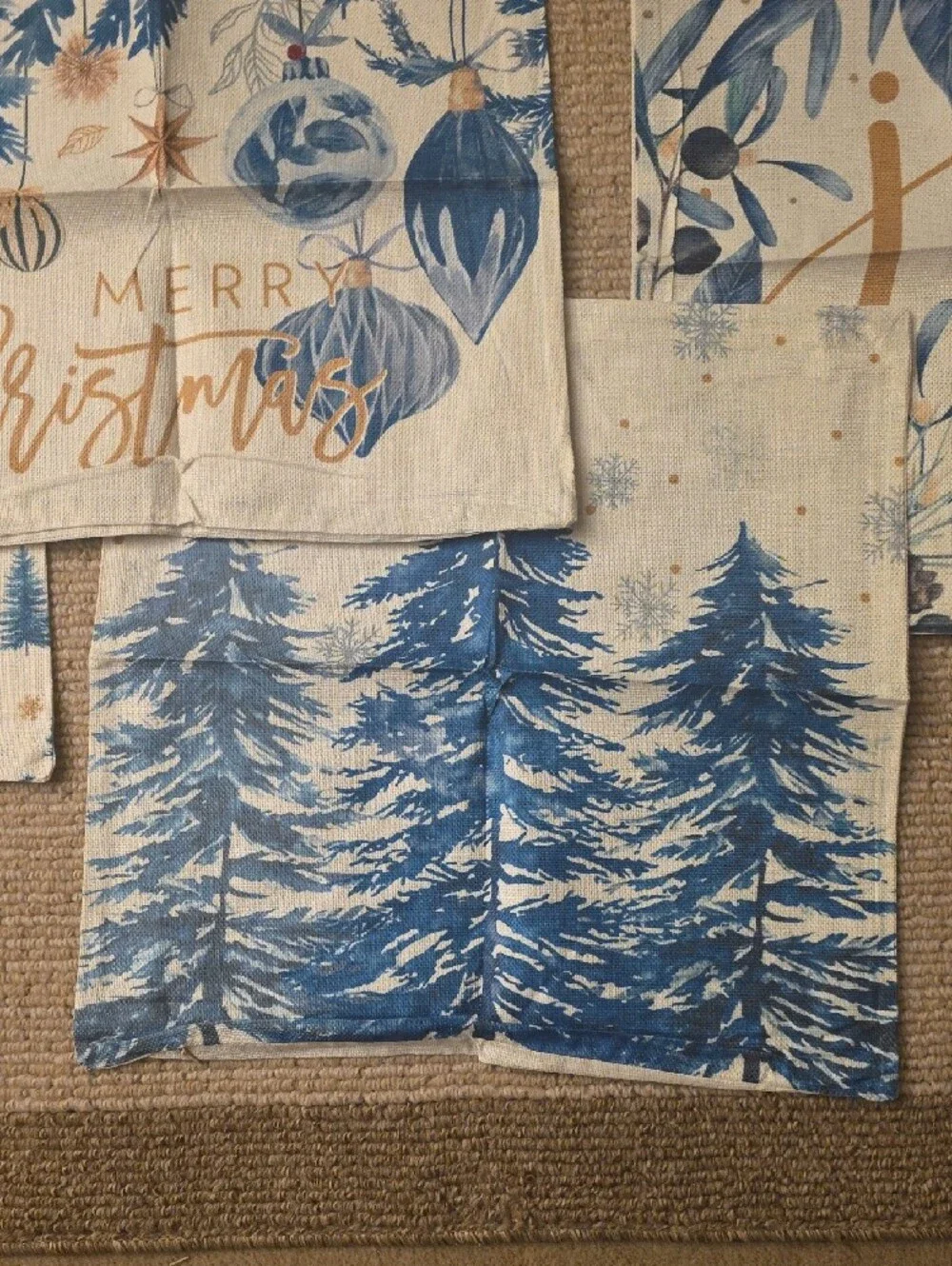 Holiday Blue & White Christmas Pilliow Covers - Merry Christmas Design